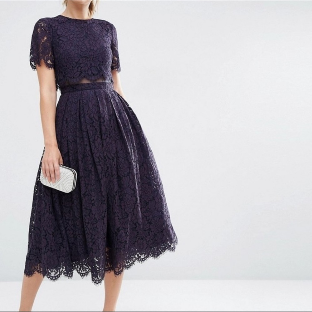 ASOS Lace Crop Top Midi Prom Dress Size 4